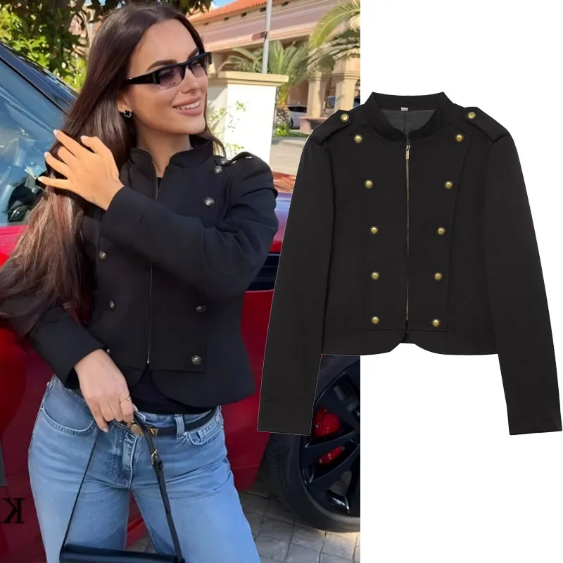 

2026 Spring/Summer New Women's Short Jacket Elegant Slim Fit Epaulet Jacket Fashionable Retro Double-Breasted Women's Jacket
