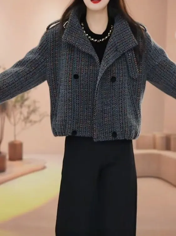 

Fashionable Casual Woolen Coat Women's Spring Autumn Stylish Age-Defying Top Quality Craftsmanship Loose Fit Cardigan