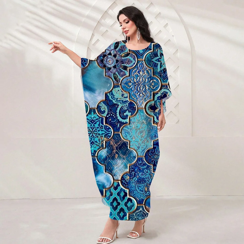 2024 Muslim Femme Abaya Bat Sleeves Printing Abaya Dress Dubai Turkey Muslim Islam Abaya Odzież damska Luxury Ramadan Abaya