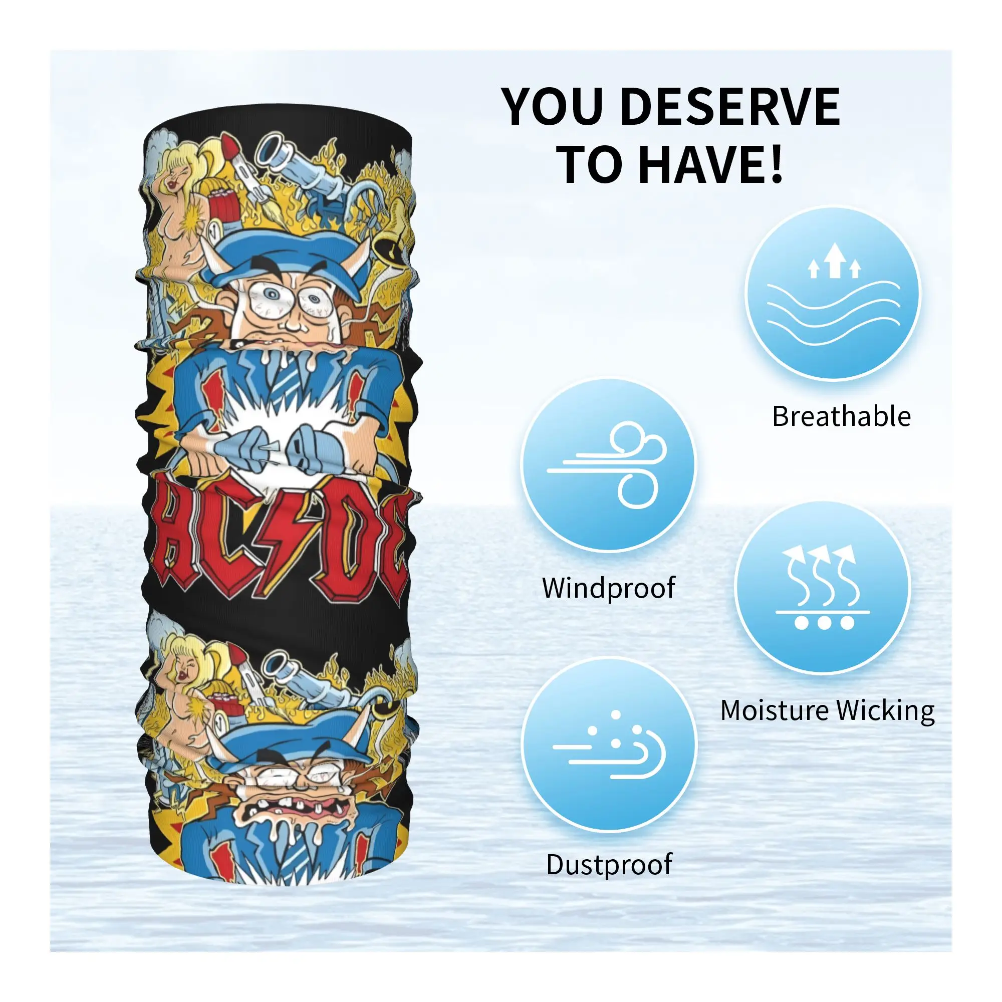 مخصص التيار المتناوب تيار مستمر المعادن الثقيلة الكلاسيكية الرقبة الجراب الرجال النساء يندبروف الشتاء الكرتون باندانا وشاح لركوب الدراجات