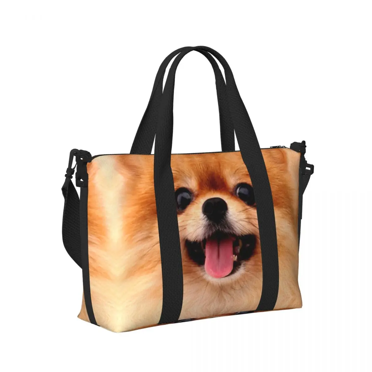 Custom Large Pomeranian Puppy Tote Bag Women Spitz Pom Dog Shoulder Shopper Gym Beach Travel Bag