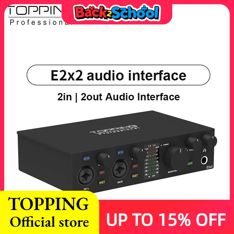 

TOPPING E2x2 professional audio interface computer phone singing live streaming sound card recording mixing 2in 2out