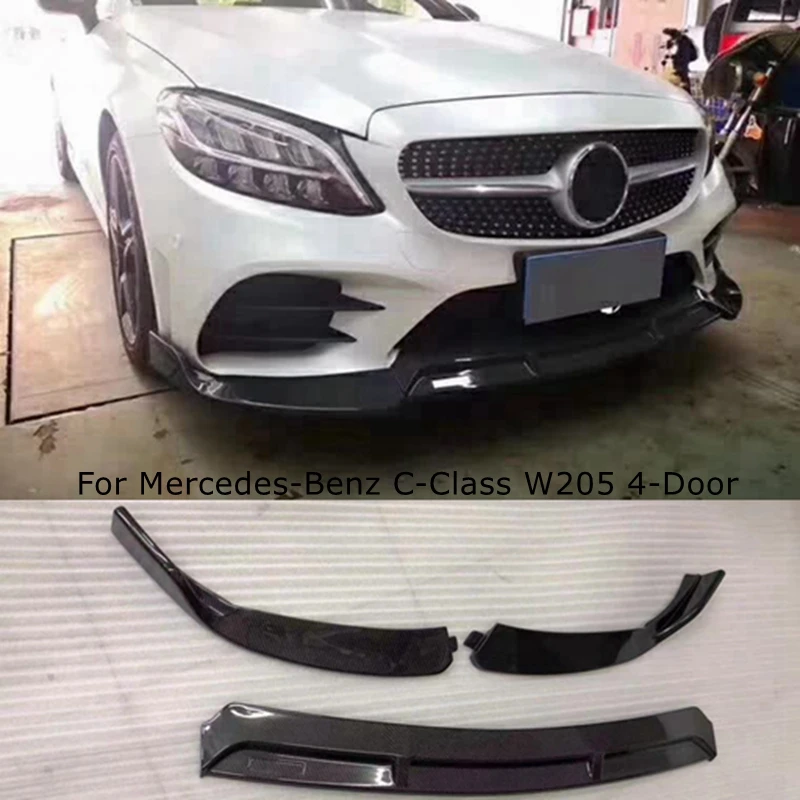 Carbon Fiber Front Lip For Mercedes Benz C-Class W205 4 Doors C43 C63 AMG 2014 - 2019 Sports Front Bumper Spoiler Lip