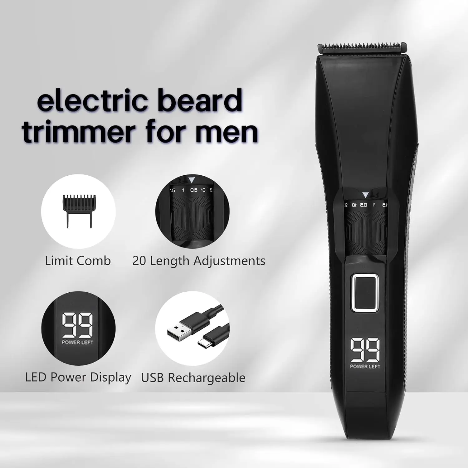 2026 New Upgrade Manscape Beard Trimmer Men,20 Length Adjustable Blade Wheel,Wet/Dry Electric Trimmer For Precision Facial Hair