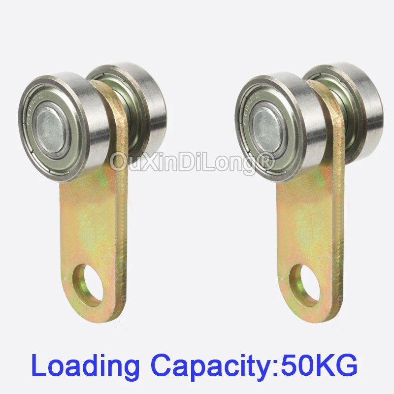 4PCS Metal Sliding Door Rollers Industrial Orbital Dual Bearing Wheels Slide Rail Sliding Door Hanging Pulleys Loading 50KG/PCS