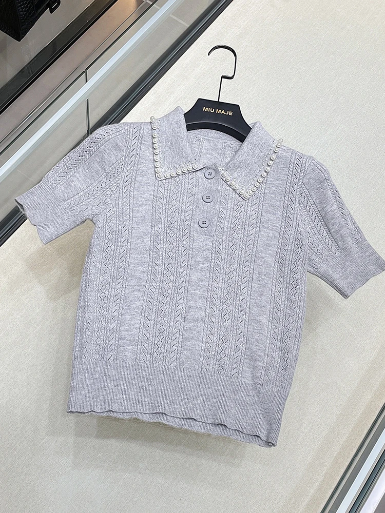 

SIVOS High-End European Sle Women's Ne Knitted irt Handmade Rhinestone Embellied Slim Fit Comfortable Summer Top