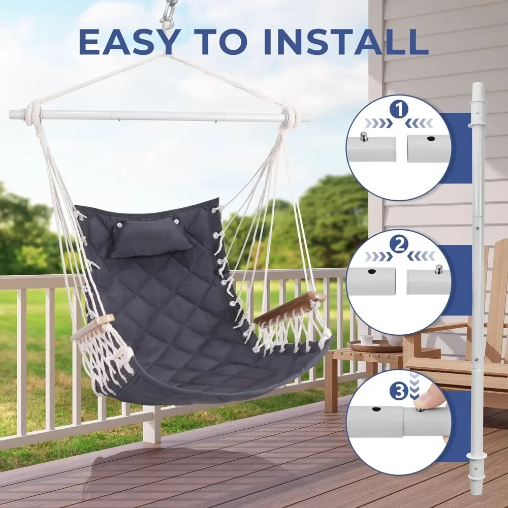 

Hammock Chair Hanging Swing with Wooden Armrests; Steel Spreader Bar, Pillows, Hardware kit Included;Cotton Woven Fabric