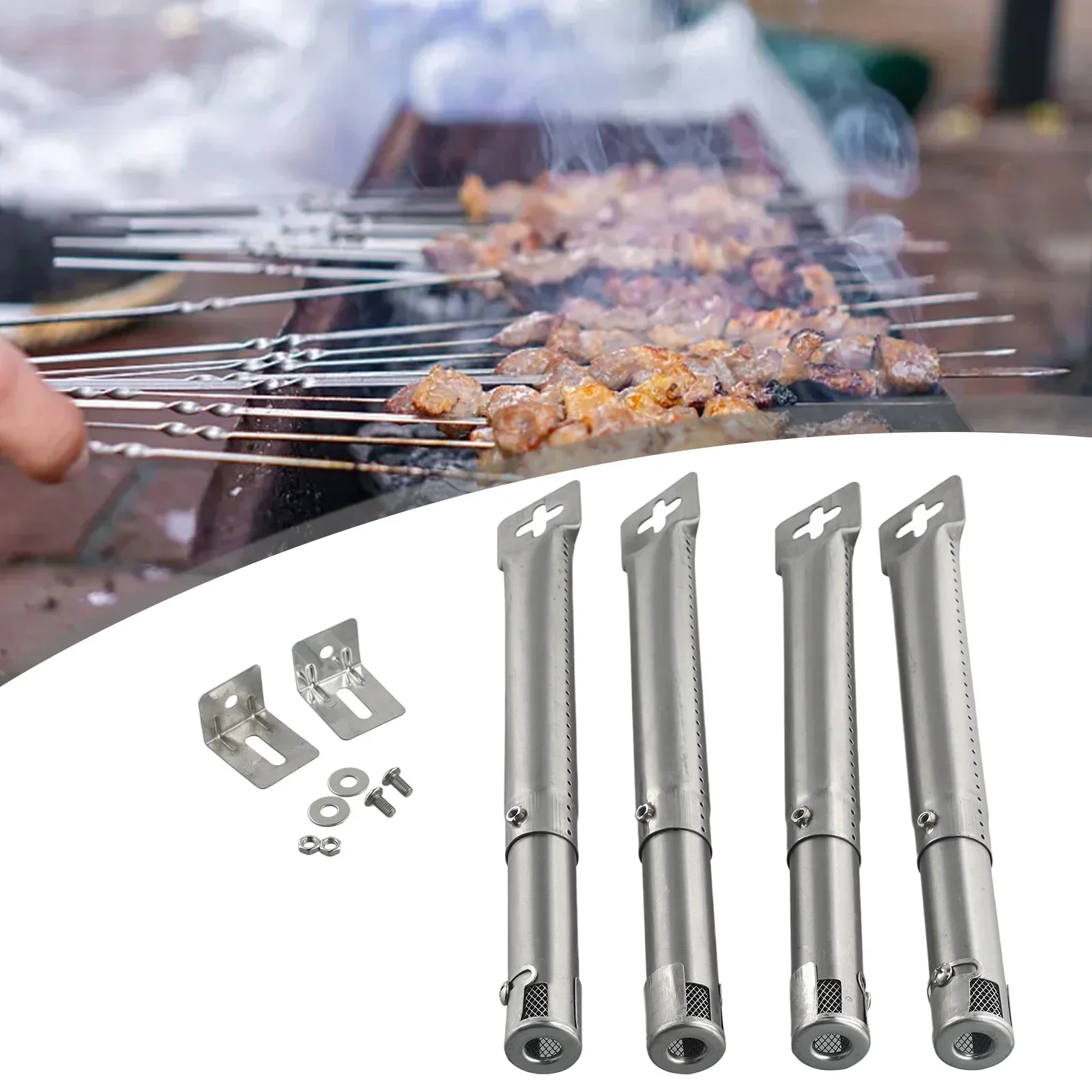 Queimadores de Tubo Pesado Ajustáveis em Aço Inoxidável, Acessório para Churrasco, Substituição Prática Fumantes, Prata, 25.4mm