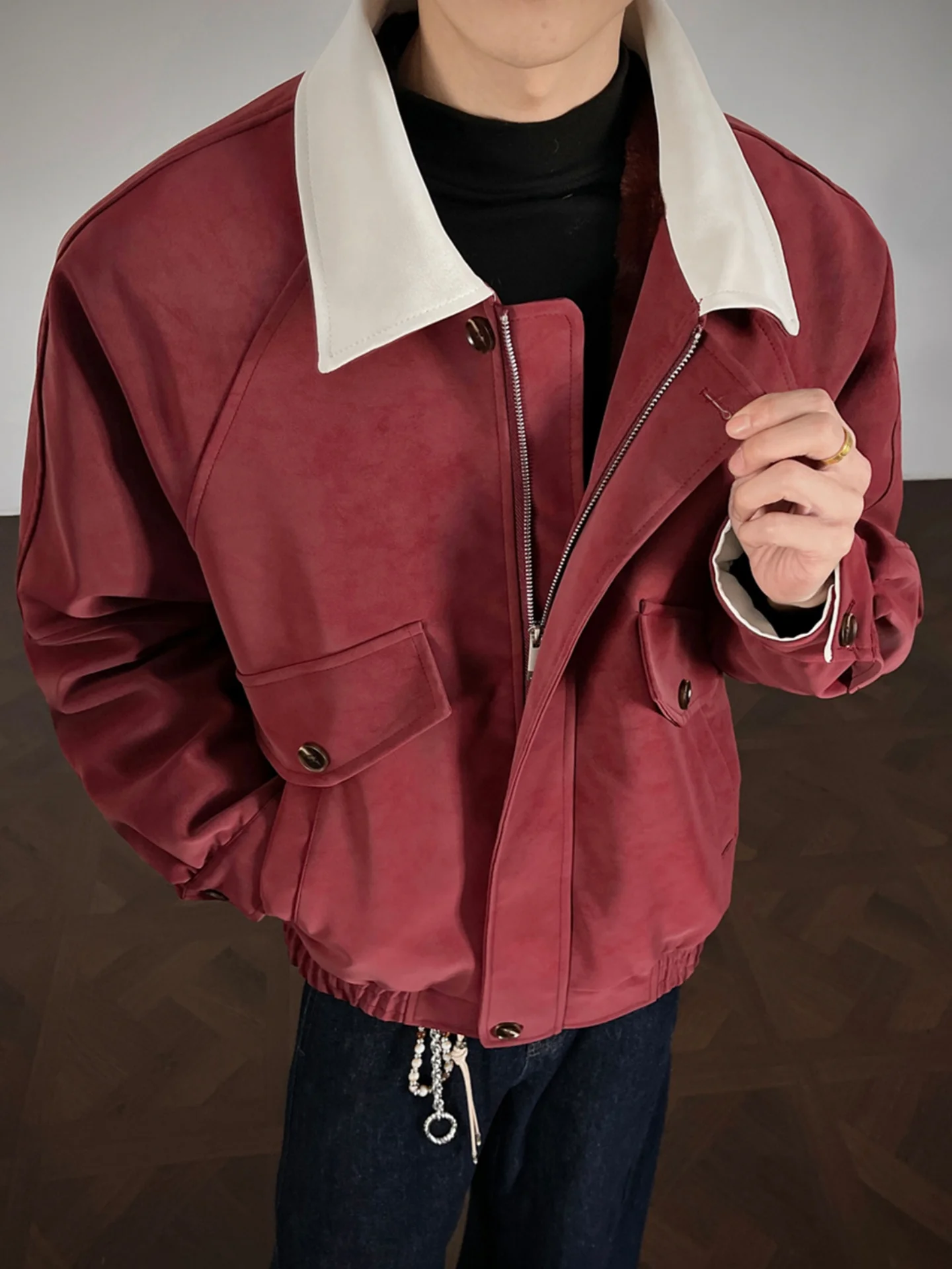 

Красная утепленная парка из хлопка с флисовой подкладкой для мужчин, зимняя теплая повседневная куртка с воротником из овчины, на молнии, с длинными рукавами