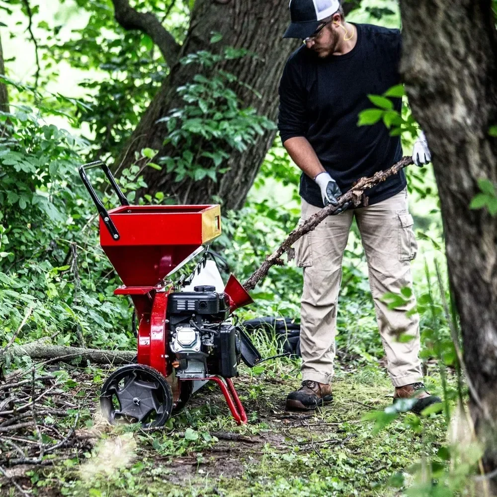 Chipper Shredder, Heavy Duty 212cc 4 Cycle Viper Engine, Chip Branches Up To 3” in Diameter, 20:1 Reduction, Airless Wheels