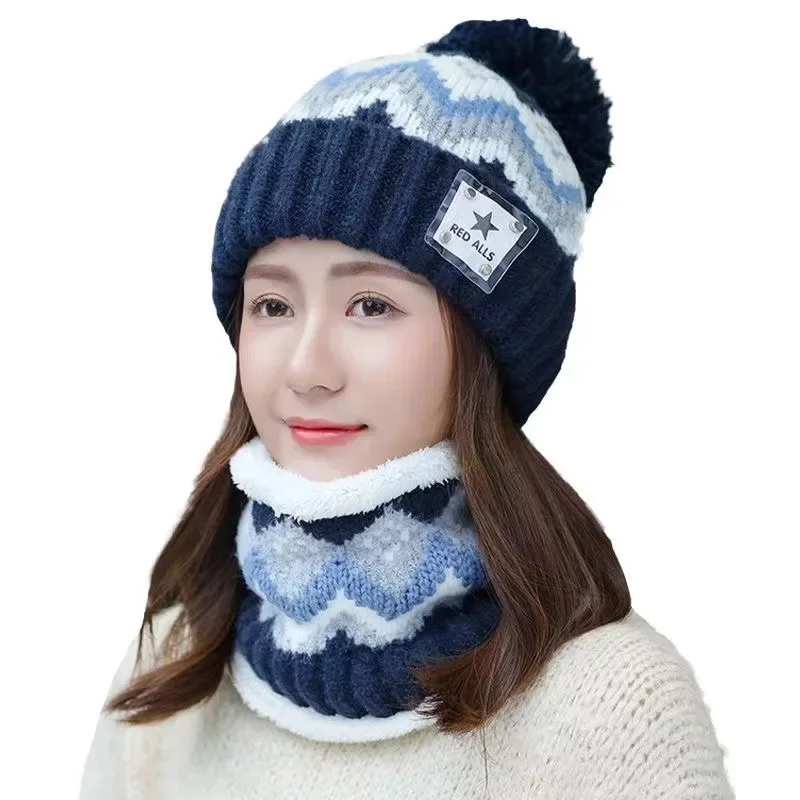 Autumn Winter Plus Fleece Thickened Ear Protection Woolen Hat for Women Cycling Winter Knitted Cotton Hat Outdoor Snow Ski Hat