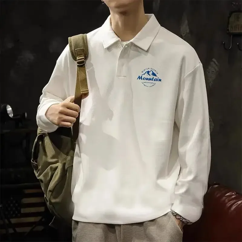 New Ins Japanese Trendy Polo Shirt Men's Loose Long Sleeve Base Layer Teen