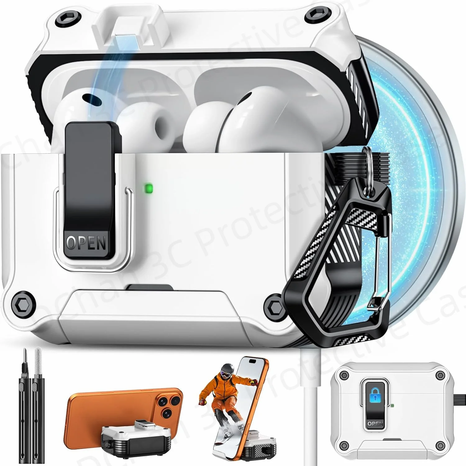 Funda para AirPods Pro 3 2025/AirPods 4 4.ª generación/Funda con cancelación de ruido (ANC) 【Apertura con un clic】Funda protectora con interruptor seguro para AirPods Pro 3