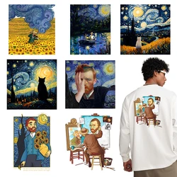Creative parody Sunflower Starry Sky Painter Heat Transfer Printed Stickers DIY Men's and Women's T-shirt Hoodie Iron On Vinyl