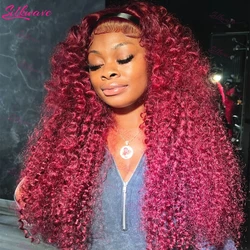 Burgundy Curly 13x6 Hd Lace Frontal Wig Human Hair Wigs Brazilian 13x4 Water Deep Wave 99J Red Colored Wig For Women 30 36 Inch