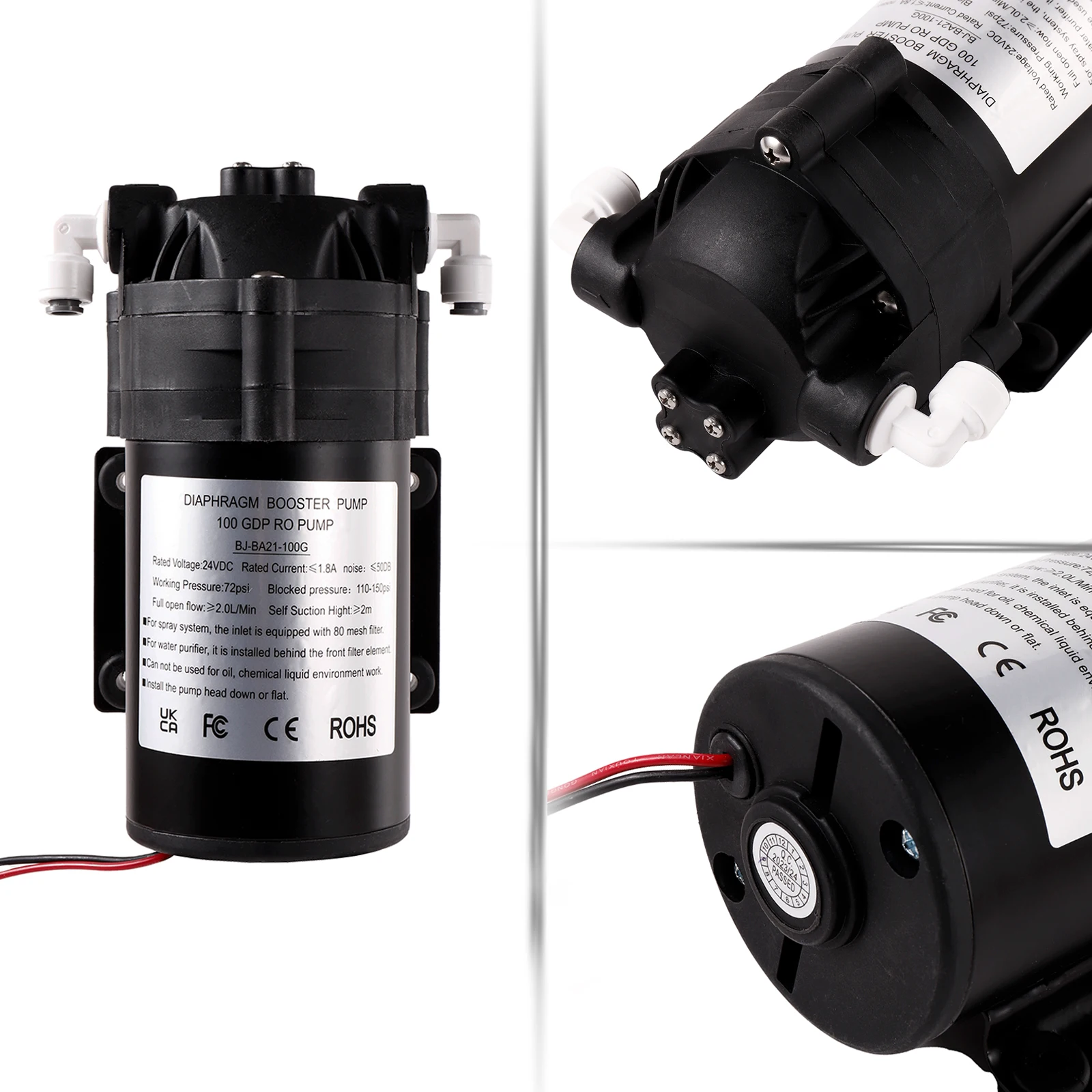 24V45W Silent Pump Low Sound Diaphragm Booster Pump Self-Priming RO Water Purifier Garden Irrigation Misting Spray Car Wash Tool