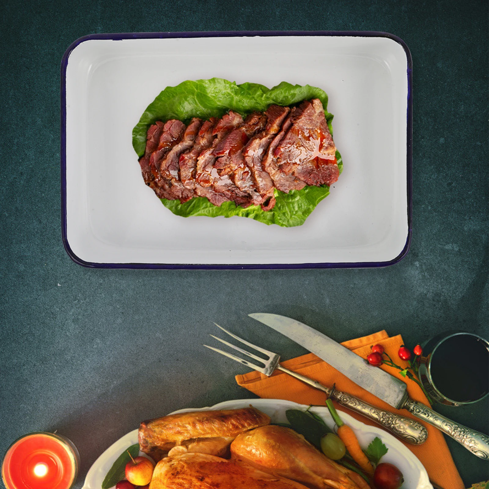 

Enamel Baking Pan Bakeware Ceramic Cookie Tray Roasting Dish Enamelware Plates Oven