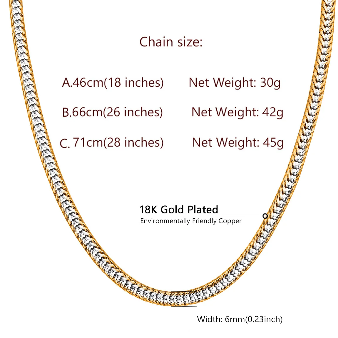 U7 6mm Double Metal Colors Chain Necklaces for Men 18/26/28inches Gold Color Vintage Style Rapper Hip Hop Jewelery Gift for Him