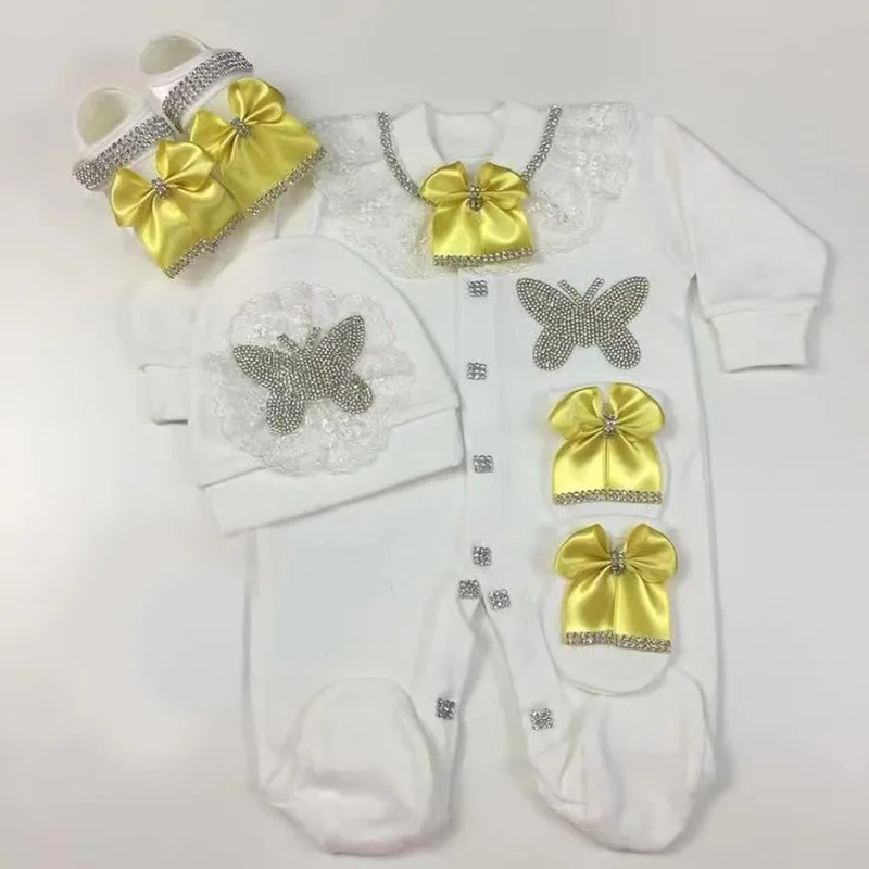 4 pçs bem-vindo casa macacão roupas de bebê nome personalizado coroa jóias bebê menina menino da criança roupas de algodão presente recém-nascido