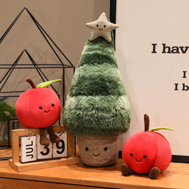 New Christmas Apple Plush Toy Kawaii Christmas apple Plush Doll Christmas Tree Decoration Cute Apple Stuffed Toys Holiday Gifts