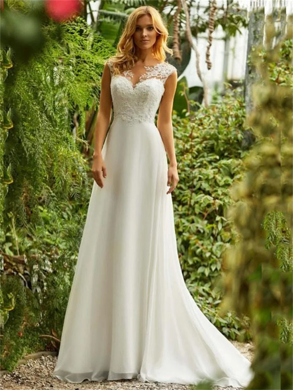 

Graceful Lace Wedding Dress Classic Sleeveless Bridal Dress Glamorous A-line Floor Length Bridal Gown Vestidos De Novia