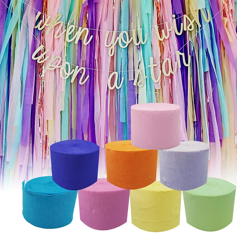 1 Roll Crepe Paper Ribbon Wedding Birthday Party Baby Shower Background Decoration Ribbons Crepe Fringe Streamer