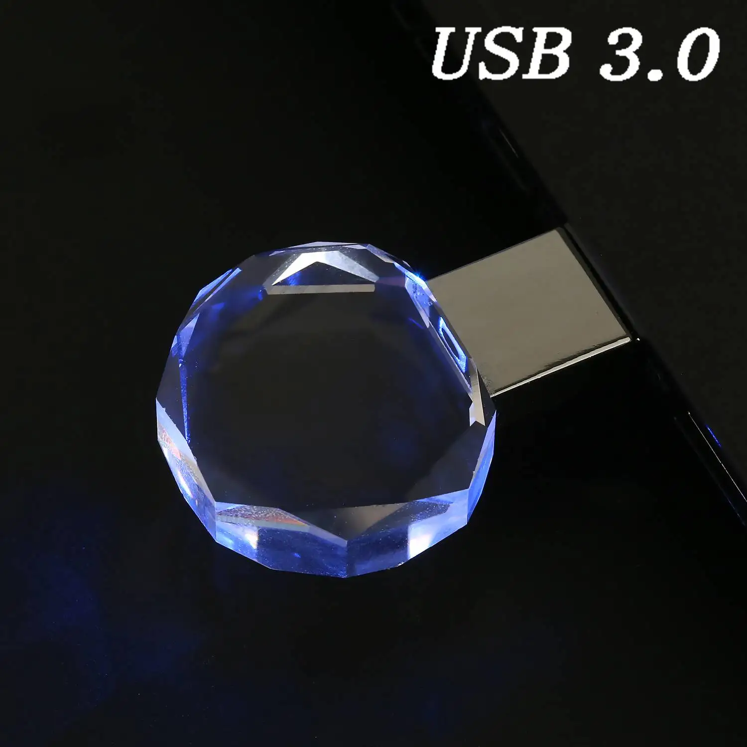 

USB3.0 Blue LED USB 3.0 Flash Drive 128GB Crystal Pen Drive 64GB Silver Memory Stick LED Light Pendrive Creative Gift Pendrive