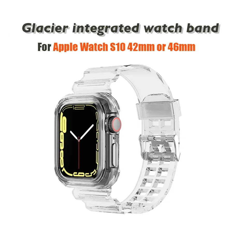 Clear Band + Case for Apple Watch 10 9 8 7 6 5 SE 46mm 42MM Transparent silicone Strap for iwatch 40mm 44mm 41MM 45MM Ultra 49MM