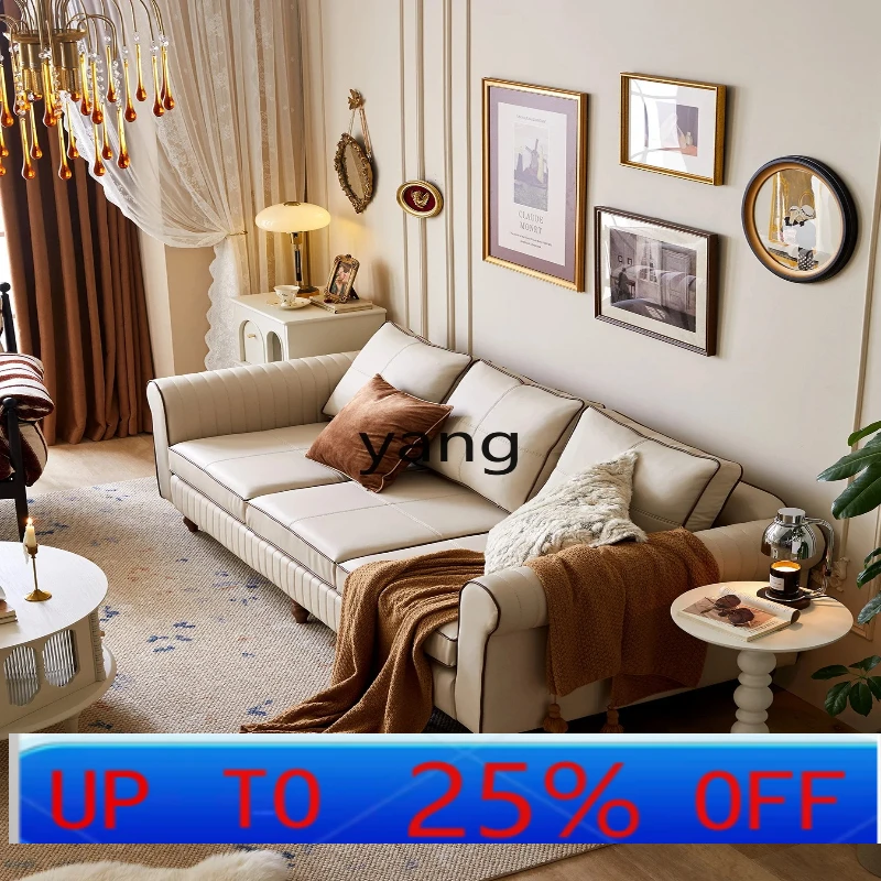 

LHH retro leather sofa living room home new straight sofa
