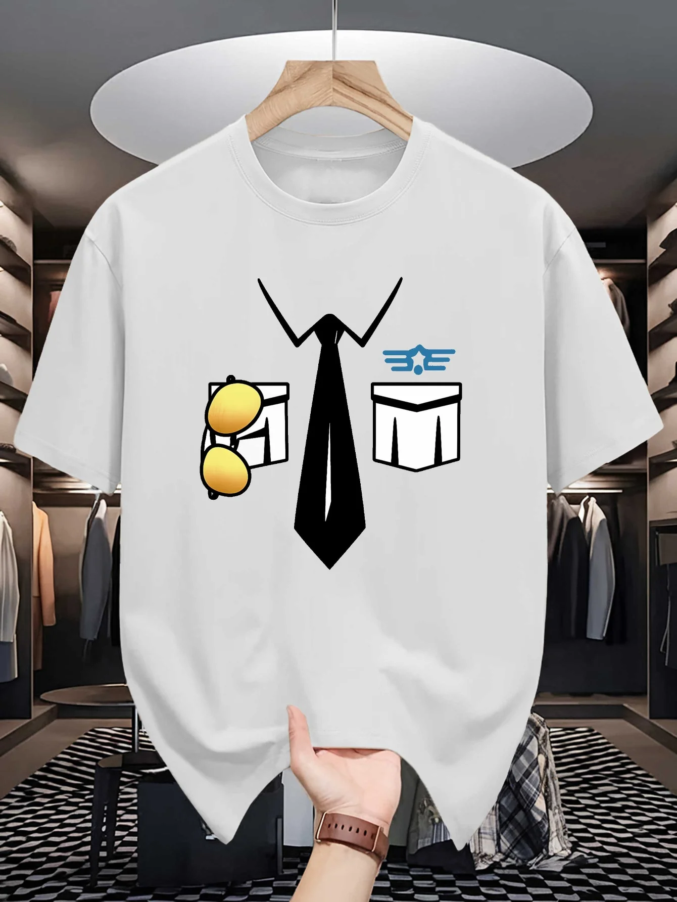 Cartoon Pilot Costume Fake Suit Tie Graphic Mens Crew Neck T Shirt Aviation Captain Print Short Sleeve Casual Cotton Summer Tops