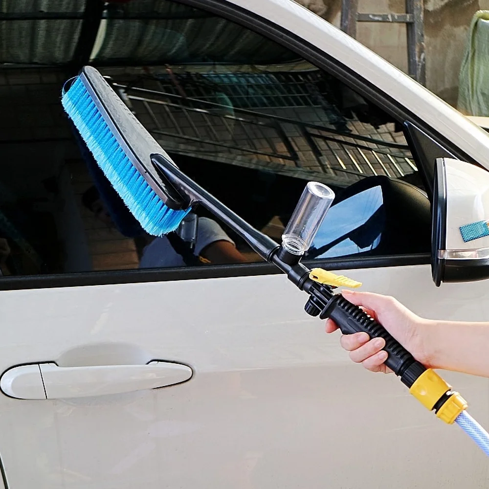 1PC Car Wash Brush Long Handle Water Spray Tire Wheel Brush Foam Bottle Car Wash Brush