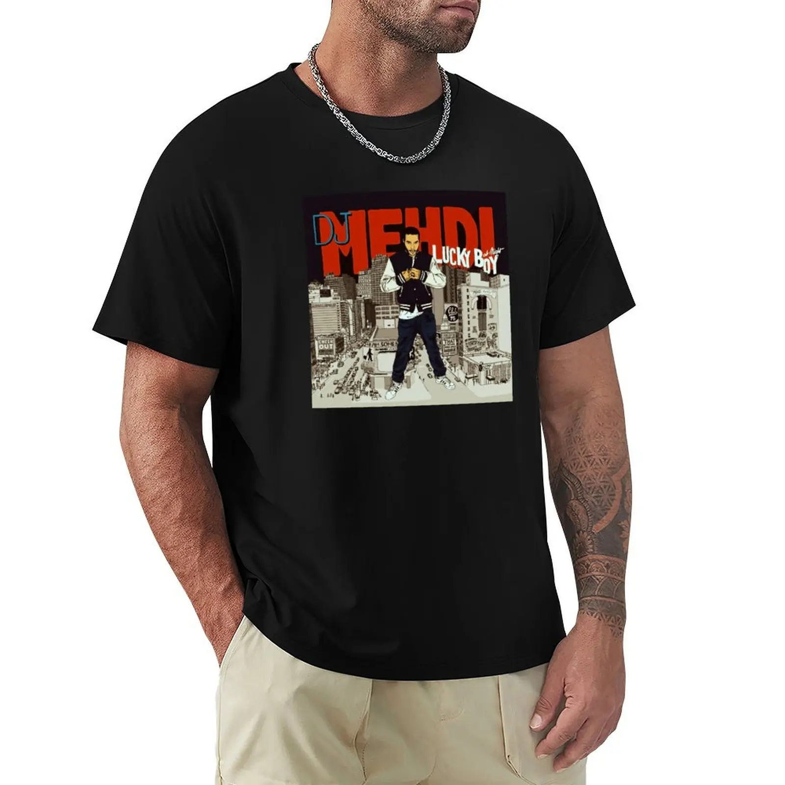 男性用dj mehdiラッキーシャツ,ヴィンテージアニメグラフィックTシャツ,かわいいトップス,男の子用ブラウス