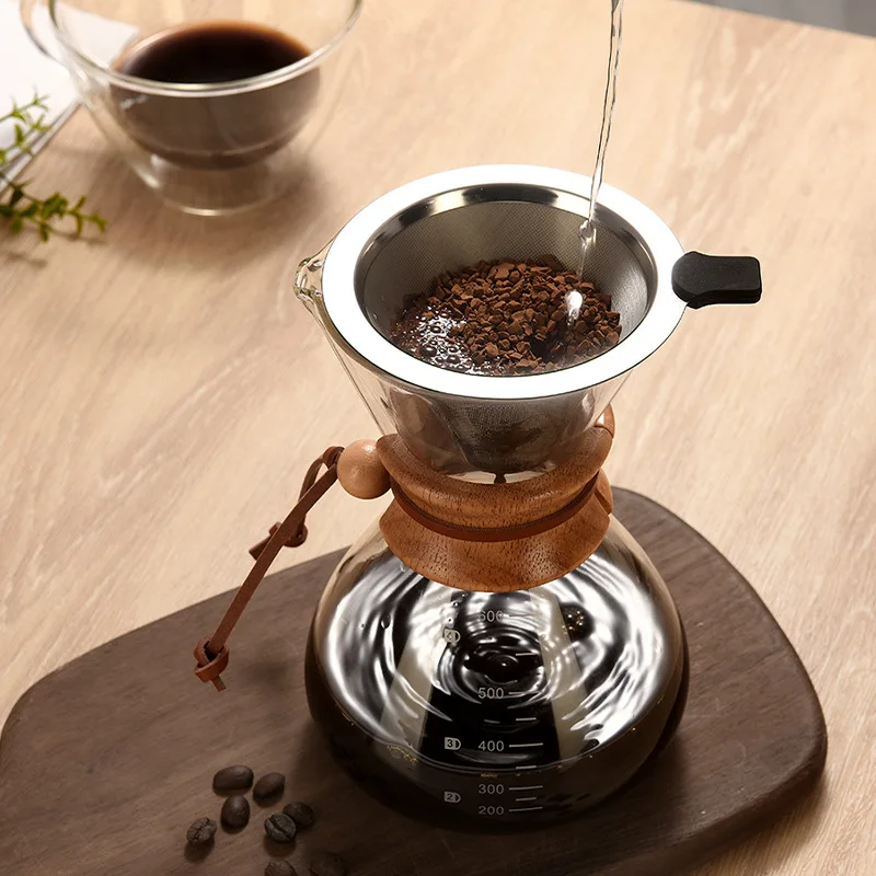 Hand Brew Coffee Pot with Stainless Steel Filter, Borosilicate Glass Sharing Pot with Scale, Drip Cold Brew Coffee Utensils