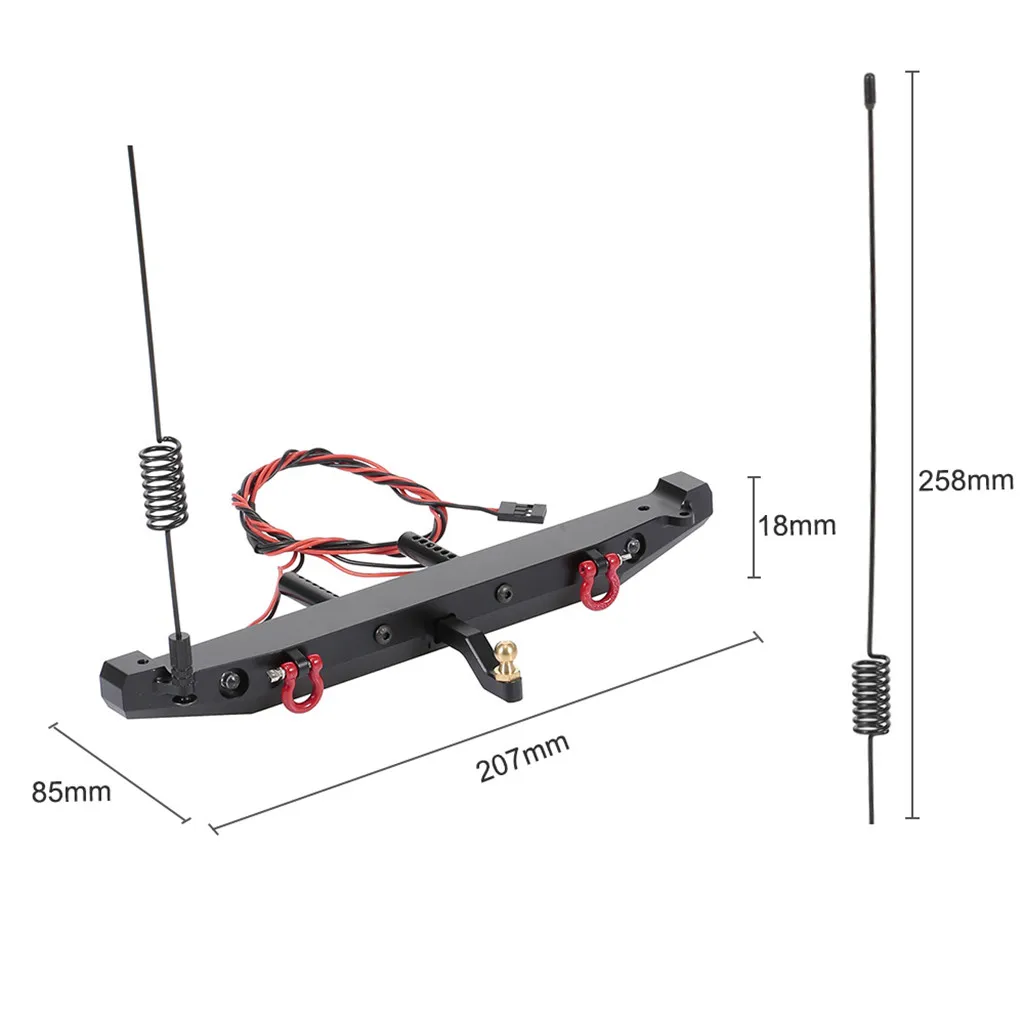 Paraurti posteriore in metallo con Antenna LED Light per 1/10 RC Crawler Car Axial SCX10 II III 90046 TRAXXAS TRX4 parti di aggiornamento