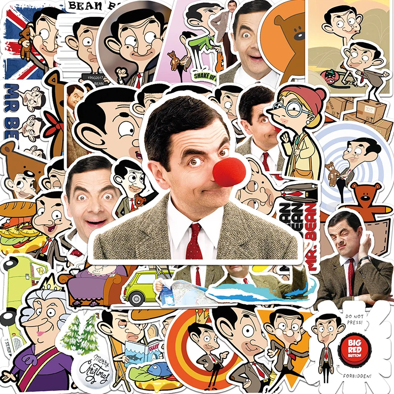 50 قطعة من ملصقات الكتابة على الجدران ذاتية الصنع على شكل نجمة كوميدية Mr. Bean لحفلات الهالوين وكوب الماء لتزيين الهاتف ملصق أصلي مقاوم للماء