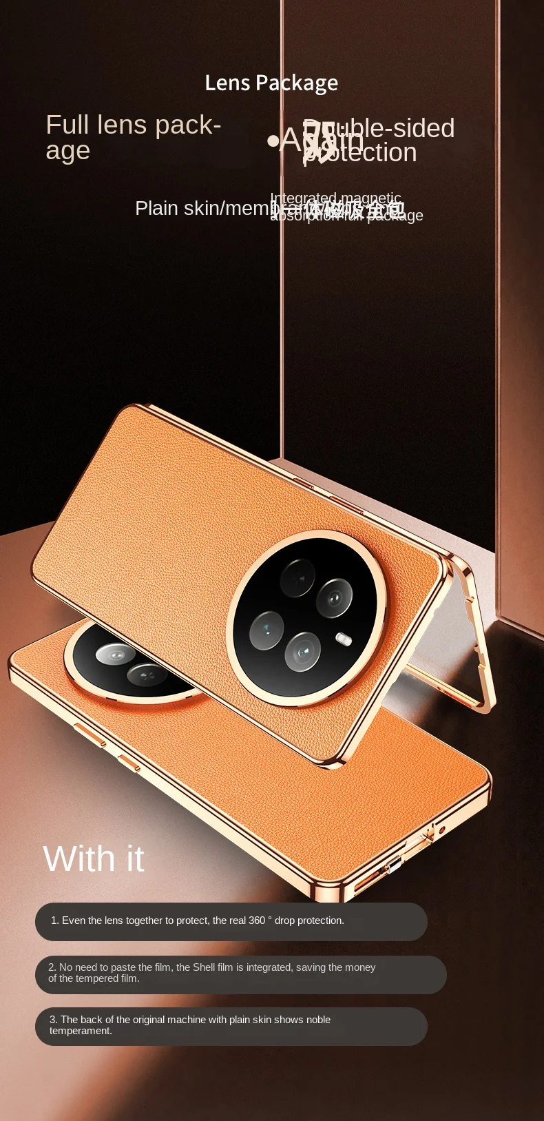 Realme 12 Pro Plus RMX3840 Capa 360 Proteção Completa Frente Capa de Vidro Temperado Transparente com Capa Traseira de Couro PU para Realme12 Pro +