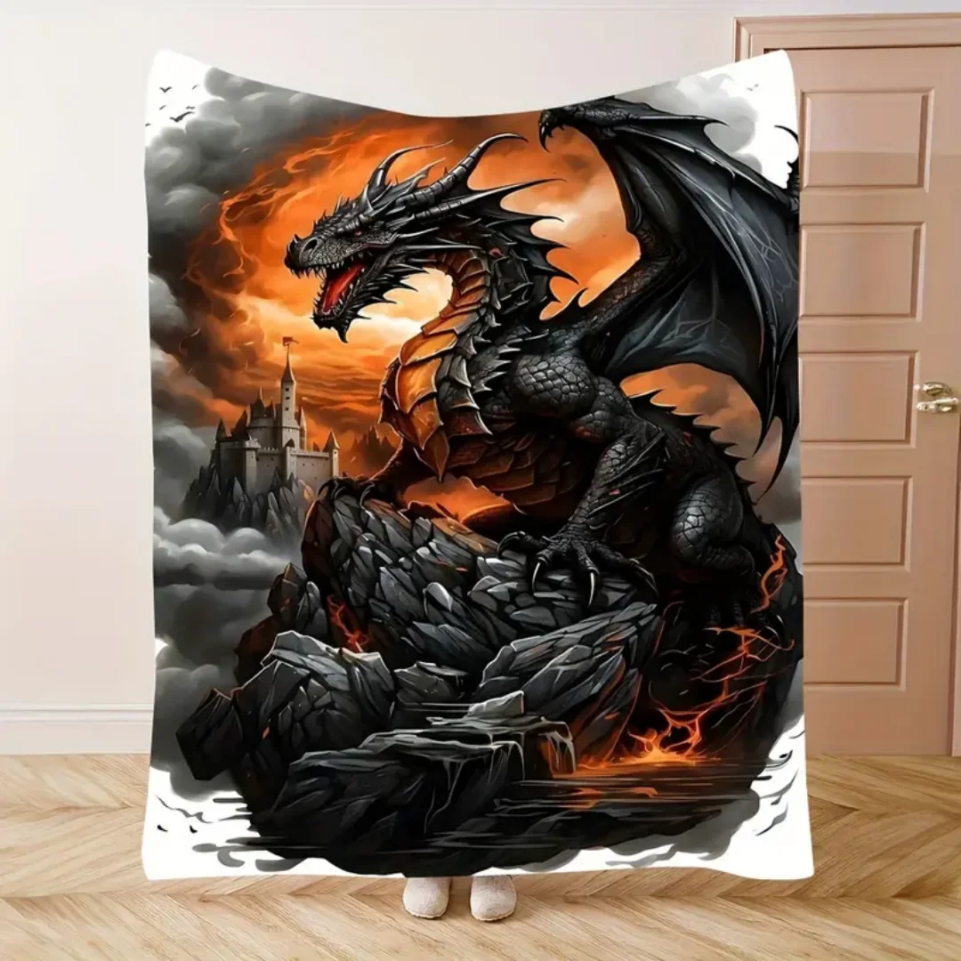 1 Stück Decke Hübsche Mythologie Drache 3D-Druck Flanelldecke für Zuhause Wohnzimmer Dekoration Geburtstagsgeschenk für Jungen Bruder