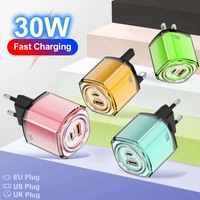 30W 2Ports USB+PD Charger Type C Charger Fast Charging for iPhone Samsung Huawei Mobile Phone EU/US/UK Plug Wall Charger