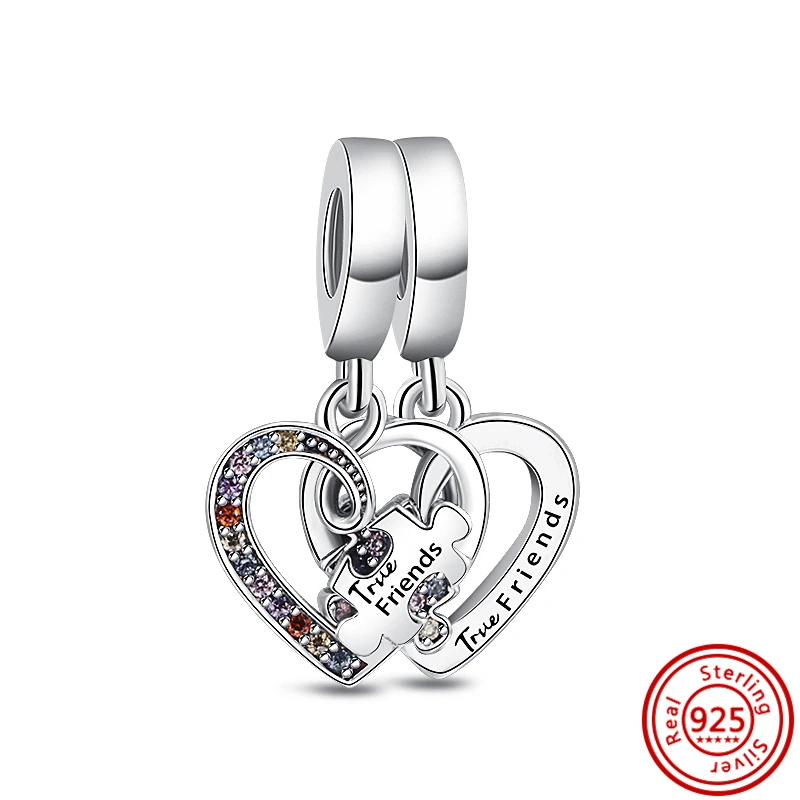 925 Silver Heart Pendant Puzzle Friendship Friends Mom Eternal Shine Beads Fit Original Pandora Charms Bracelet Fine DIY Jewelry