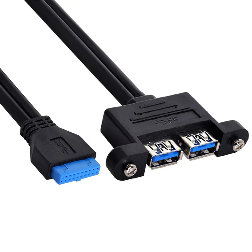 MotherBoard 20Pin to Dual USB 3.0 Female Cable Shielded with Screw Panel Mount 0.5M