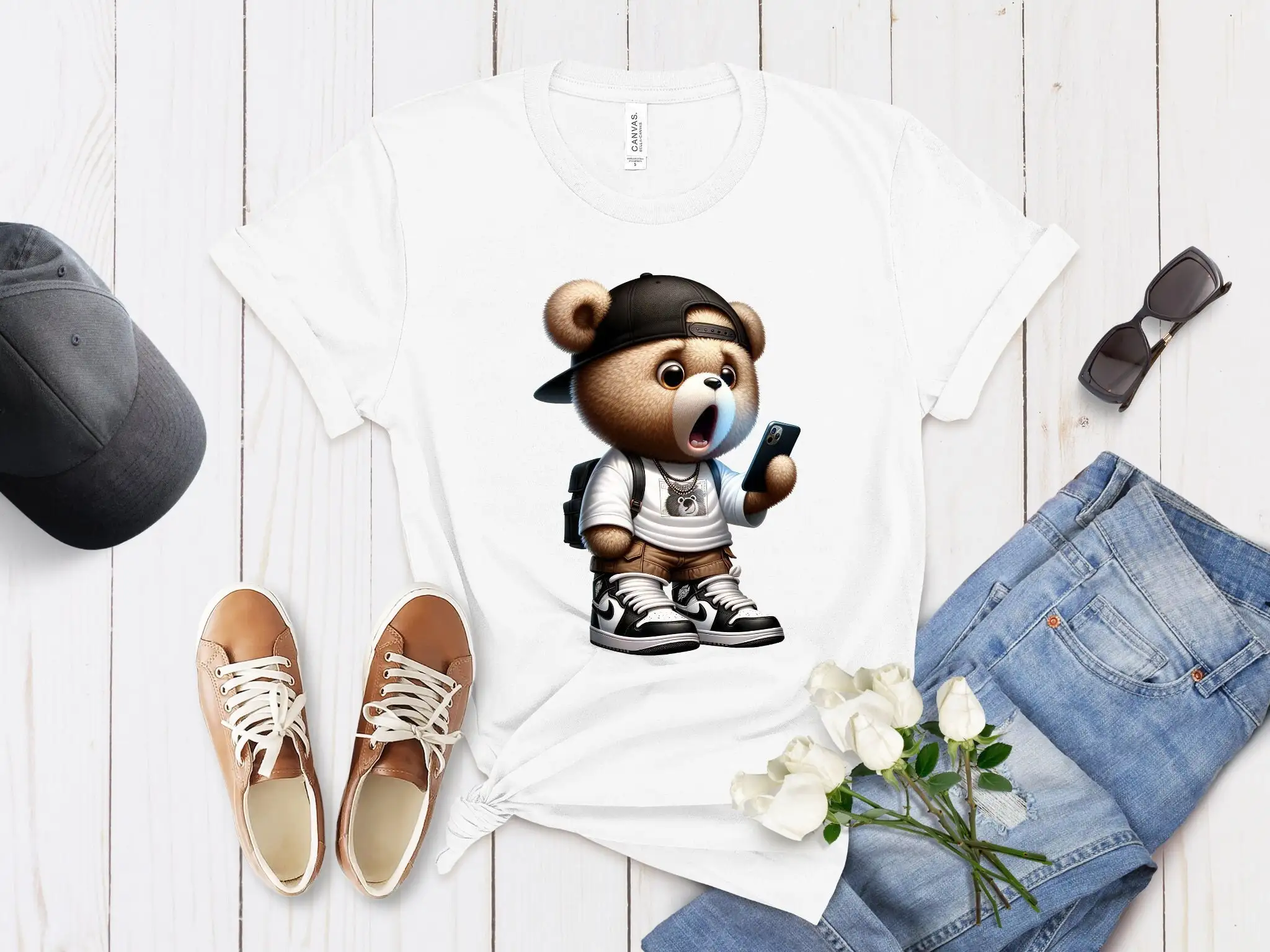 Charming Plush Teddy Bear T Shirt DTG PrinT with Modern Clothing Baseball Phone Stylish Top for