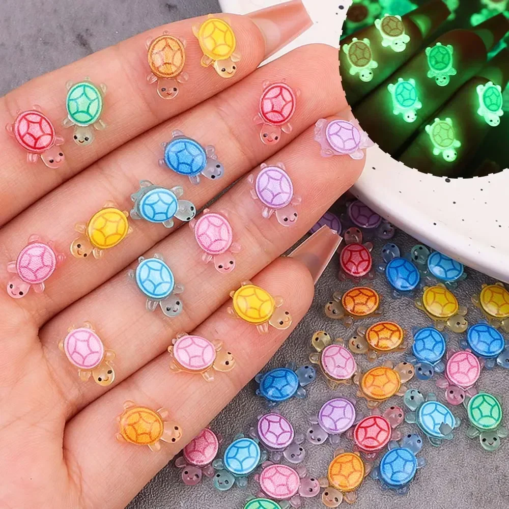 20/40/100PCS 3D Luminous Cartoon Little Turtle Turtle Nail Accessories Resin Y2K Mix-Color Glow in The Dark Turtle Manicure DIY