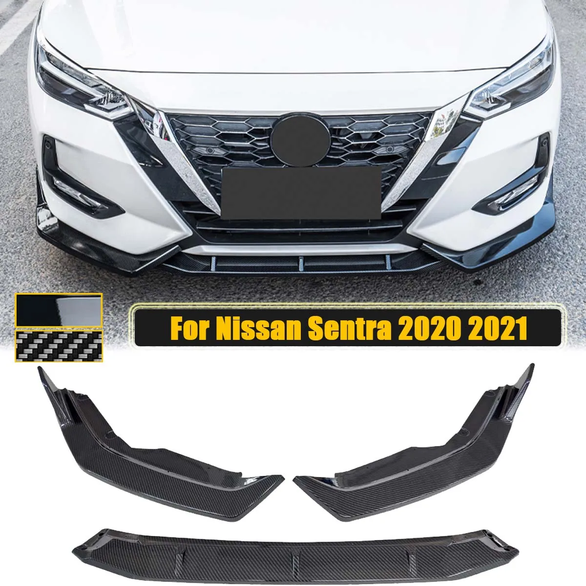 

3PCS/Set Front Bumper Lip Spoiler Side Splitter Diffuser Deflector Body Kit Guards For Nissan Sentra 2020 2021 Car Accessories