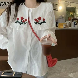 Gagarich French Sweet Loose Doll Neck Shirt Women Spring Autumn Embroidered Flower Fashion Distinctive Long Sleeved Blouse Top