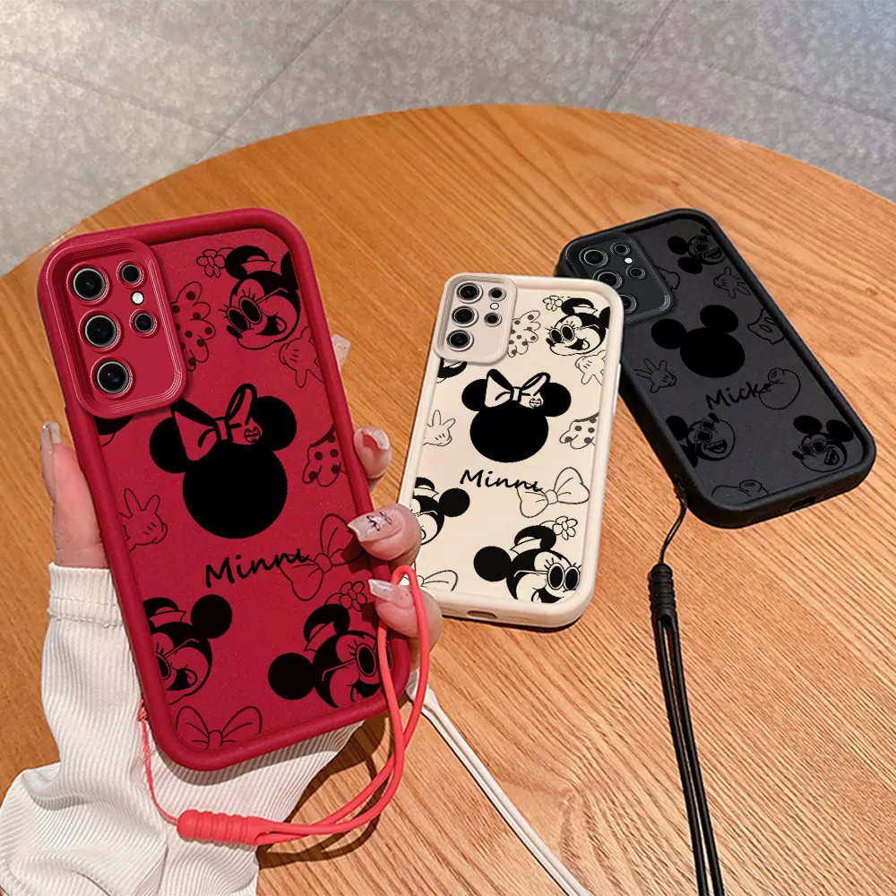 

Funny Mickey Minnie Hot Cartoon Phone Case for Samsung S24 S23 S22 S21 S20 FE Plus Ultra 5G Soft Silicone Cover With Hand Strap