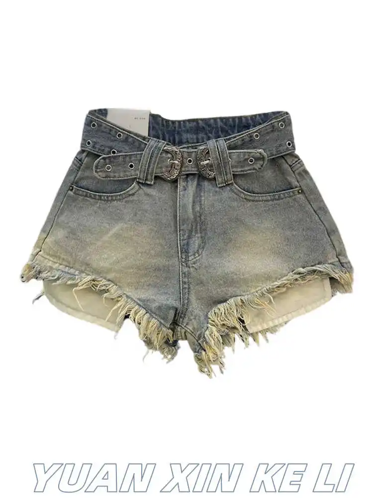 

2025 Summer Woman High Haist Jeans Shorts Fashion Vintage Rough-edges Denim Short Pants Schoolgirl Casual Pants Streetwear Jeans