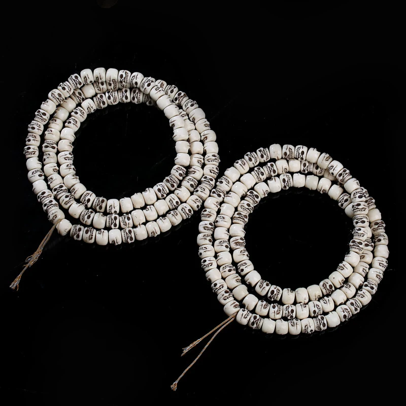 Backflow Agate Skull Semi-Finished Plain 108 Beads In A String