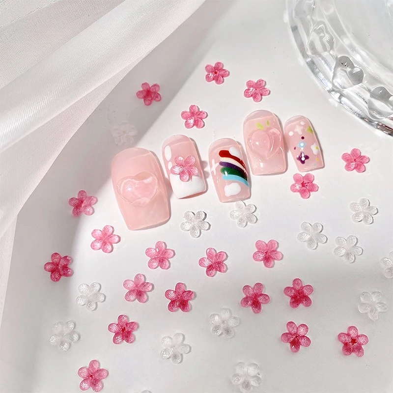 6mm 100pcs/Package Resin Ice Transparent Sparkling Powder Five Petal Flower DIY Jewelry Hair Accessories Handmade Materials