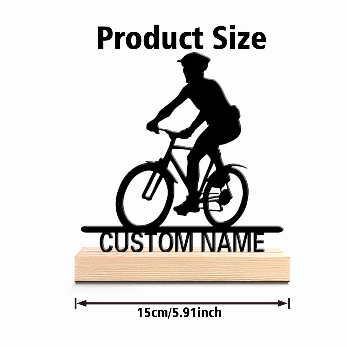 1pc Weird Personalized Custom Ride a Bicycle Metal Statues Modern Wooden Base Decor for Office Living Room Nature-Inspired