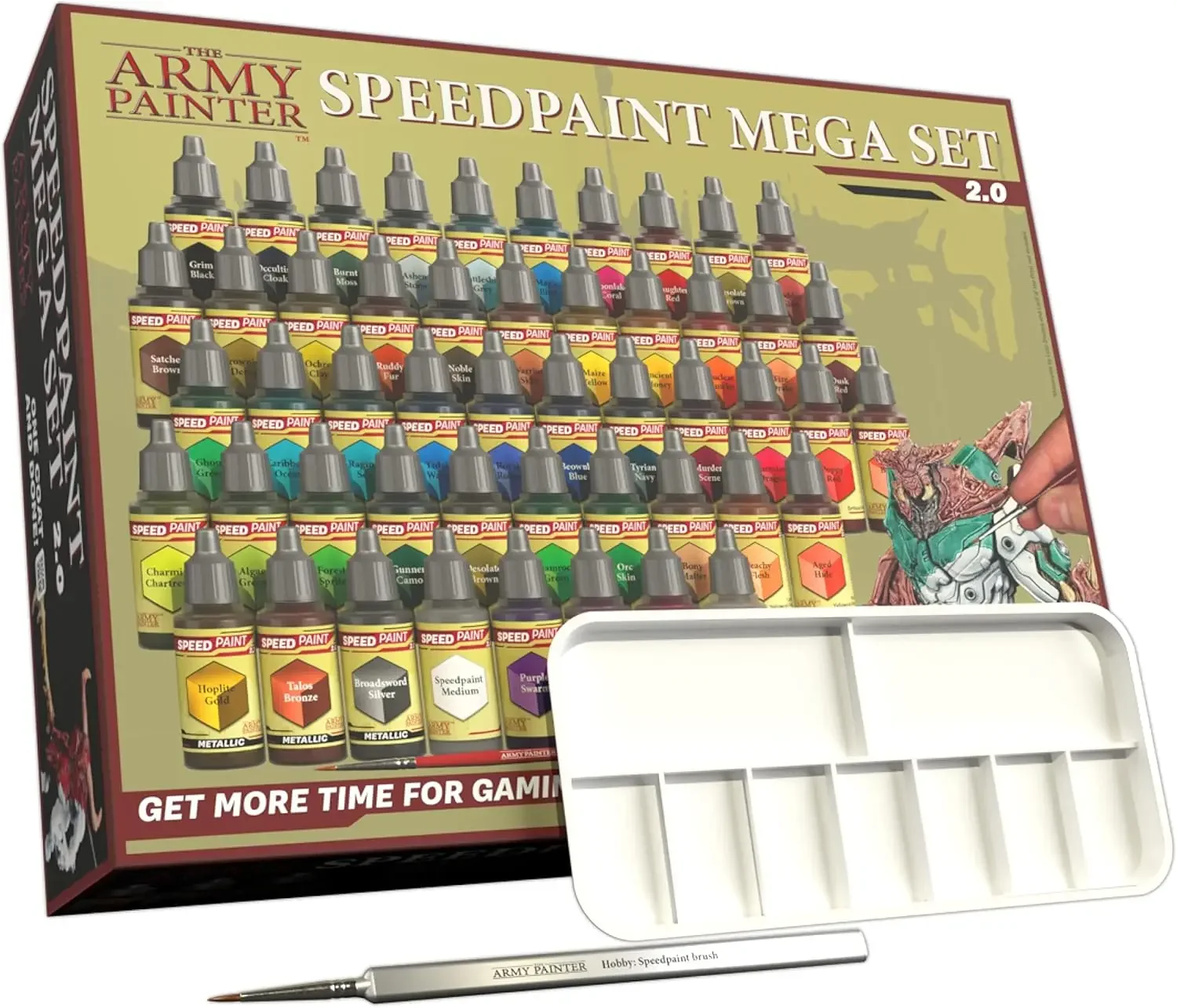 Army Painter Speedpaint Mega Set 2.0+ - 50x18ml Speedpaint Set with 42 Colors, 3 Metallics, Medium, Mixing Balls, Brush, Guide